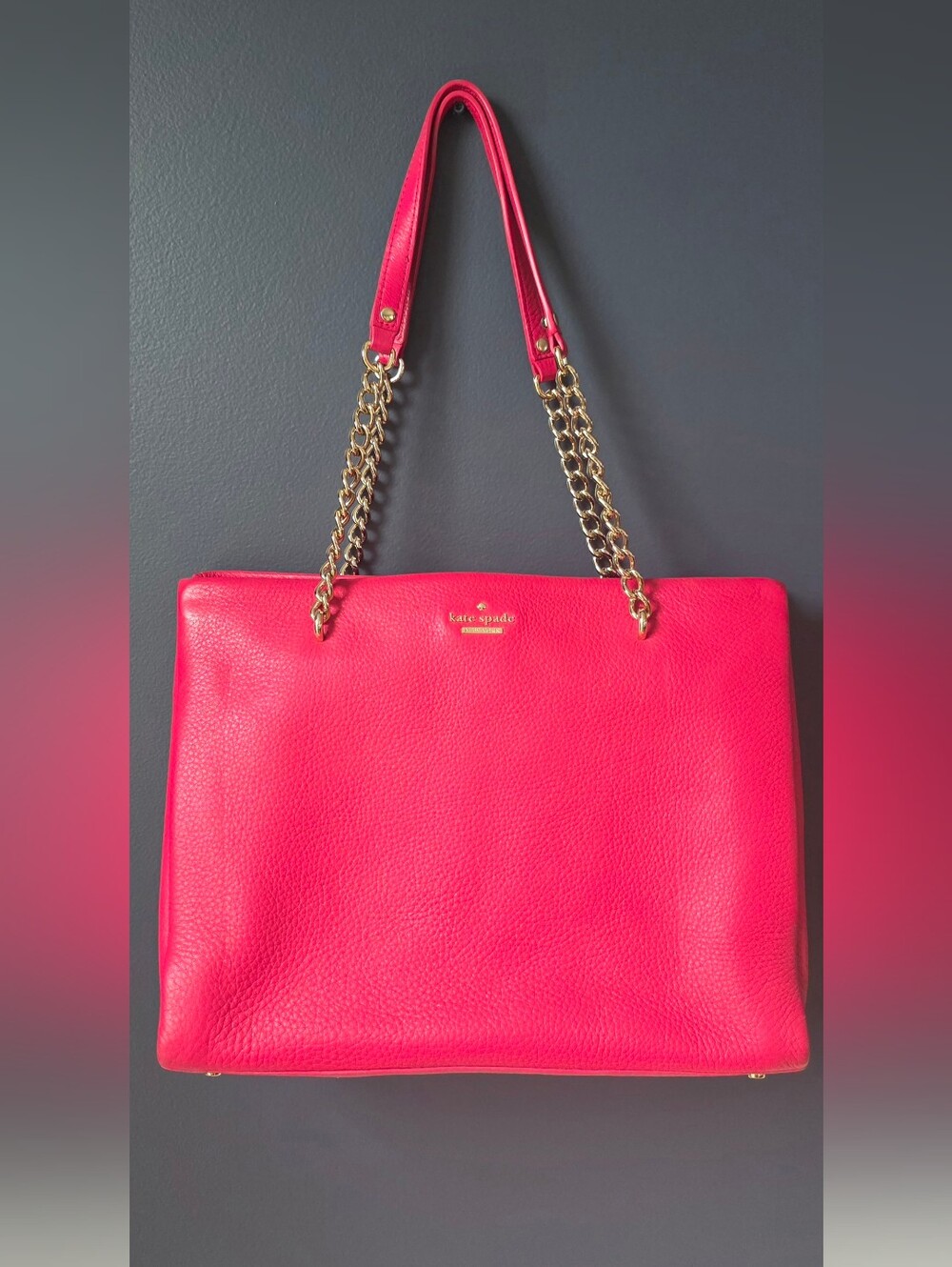Kate Spade Hot Pink Pebbled Leather Tote with Gold Chain Straps